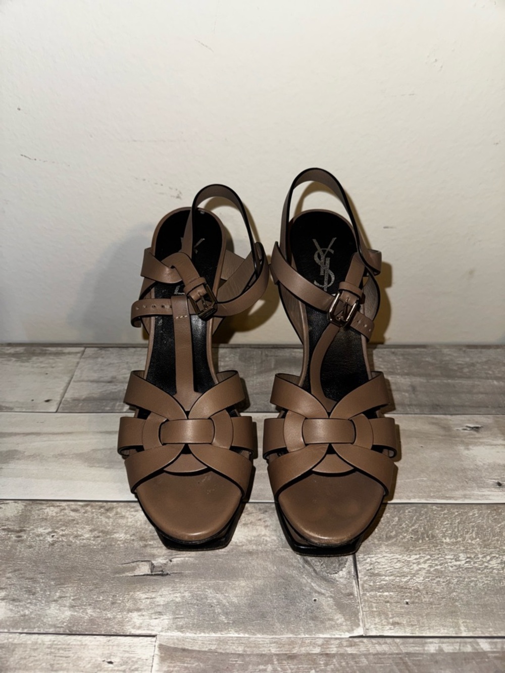 YSL Women’s Taupe Leather High Heels - Picture 2 of 5